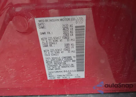 2017 Nissan Rogue S from USA, damaged, VIN 5N1AT2MV4HC864410